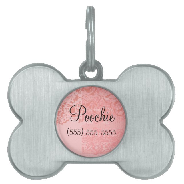 Damastast litet hundhalsbandhänge för rosa pudel - namnbricka husdjur (Framsidan)