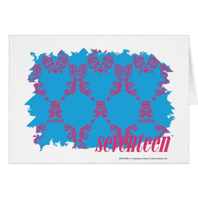 Damastast Magenta-Aqua 4 Hälsningskort (Framsidan Horizontal)
