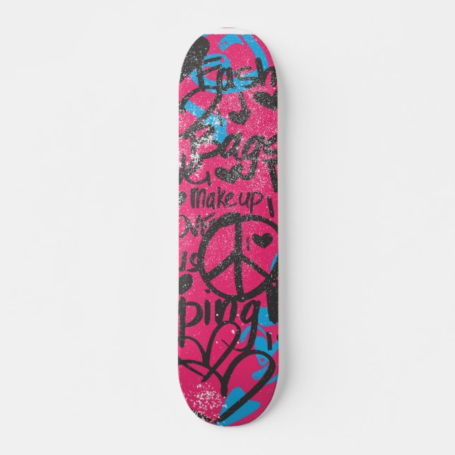 Damastast Magenta-Aqua, grafitti Old School Skateboard Bräda 21,6 Cm (Framsida)