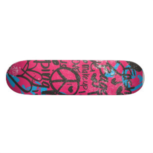 Damastast Magenta-Aqua, grafitti Old School Skateboard Bräda 21,6 Cm