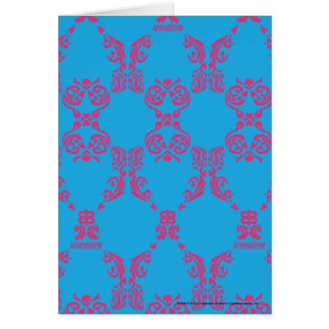 Damastast Magenta-Aqua Hälsningskort (Framsidan)