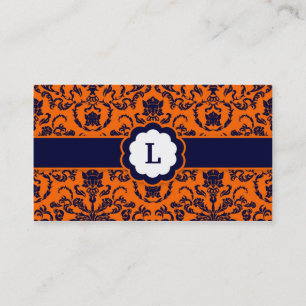 Damastast Monogramorange för 311 Lauren Visitkort