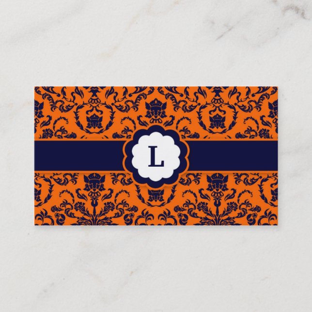 Damastast Monogramorange för 311 Lauren Visitkort (Framsida)