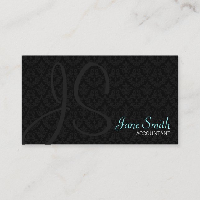 Damastast Monogramvisitkortar Visitkort (Framsida)