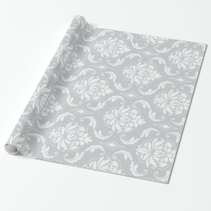 Damastast mönster för grå vitklassiker presentpapper