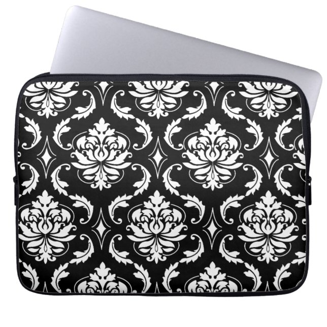 Damastast mönster för svartvit vintage laptop sleeve (Framsidan)