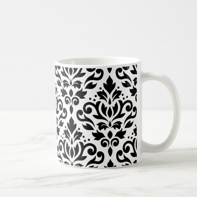 Damastast mönstersvart för rulla på vit kaffemugg (Höger)