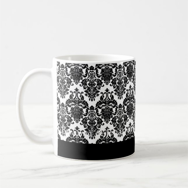 Damastast mugg för elegantSVART- & VITbröllop (Vänster)