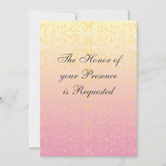 Damastast personligt bröllpinbjudan för rosa inbjudningar (Framsida)