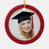 Damastast röd och guld- studentenfotoprydnad