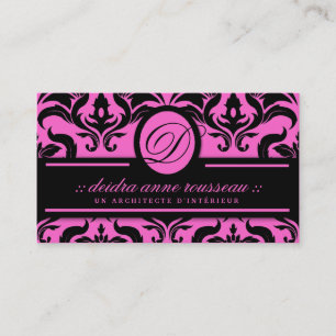 Damastast rosa LiquoriceMonogram för 311 Deidra Visitkort