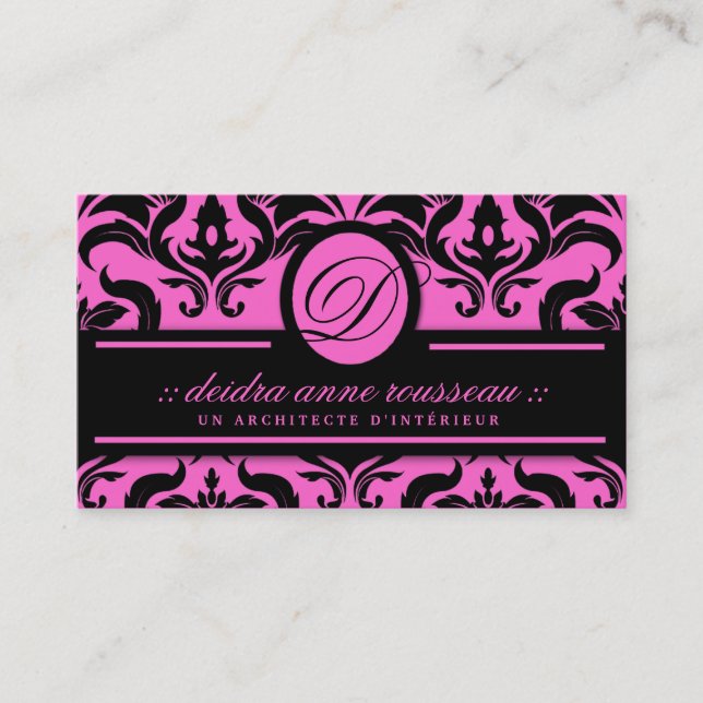 Damastast rosa LiquoriceMonogram för 311 Deidra Visitkort (Framsida)