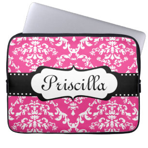 Damastast rosa modern coola för Monogramlaptop Laptop Fodral