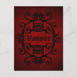 Damastast rött för elegant gotisk vampyr och svart vykort