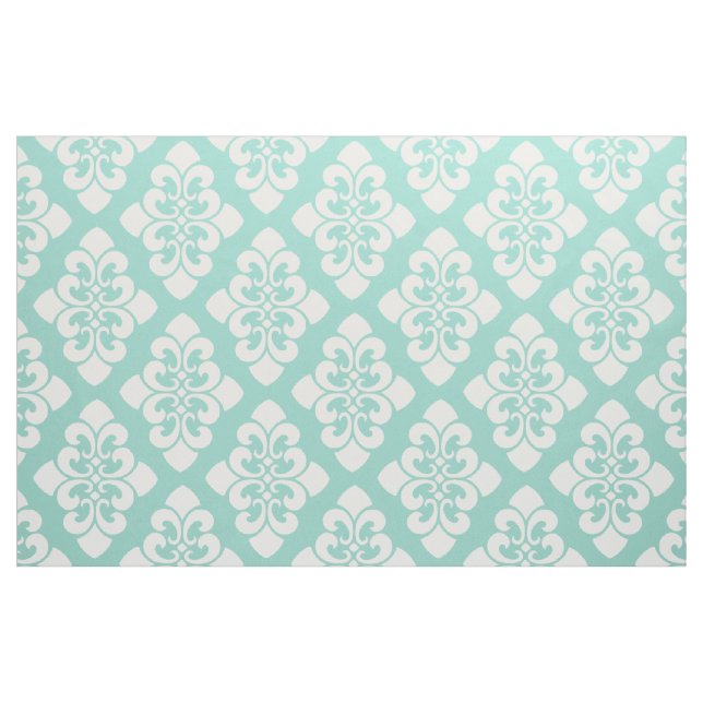 Damastast rulla för vit på kall Aqua Tyg (Fat Quarter)