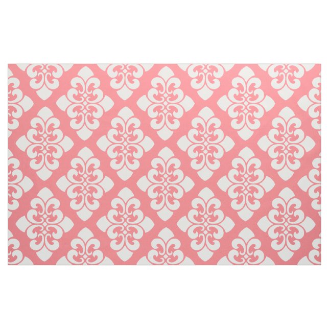 Damastast rulla för vit på korallrosor tyg (Fat Quarter)