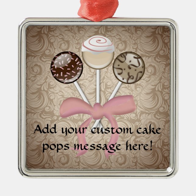 Damastast tårtapop för elegant kakao julgransprydnad metall (Framsidan)