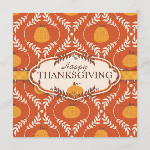 Damastast tryck för elegant pumpa för thanksgiving inbjudningar