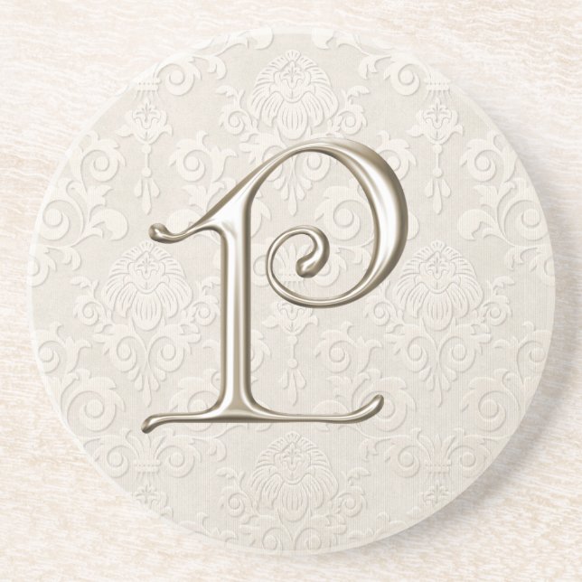 Damastast underlägg för Monogram - brev P Sandsten (Framsidan)