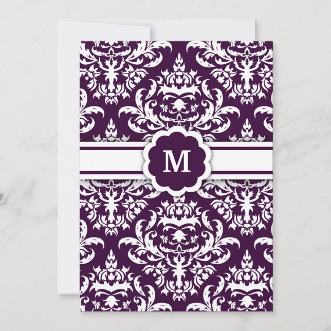 damastaubergine för Monogram 311-Marissa Inbjudningar (Framsida)
