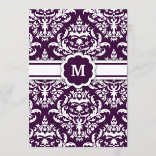 damastaubergine för Monogram 311-Marissa Inbjudningar
