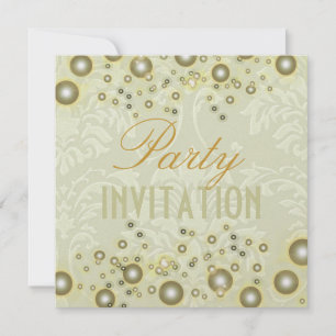 Damastpartaj inviter, champagne bubblor inbjudningar