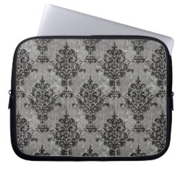 Damastsvart på den gråa Fauxstenen Laptop Sleeve