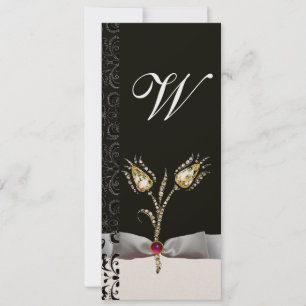 DAMASTTULPANER ,Rosa Svart Vit Damask Monogram Inbjudningar