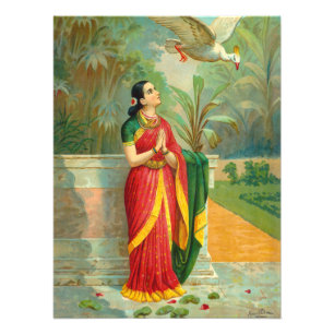 Damayanti och Svan av Raja Ravi Varma Fototryck