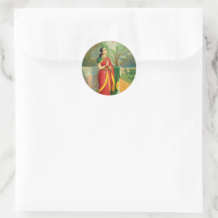 Damayanti och Svan av Raja Ravi Varma Runt Klistermärke