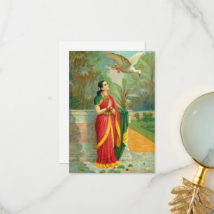 Damayanti och Svan av Raja Ravi Varma Tack Kort