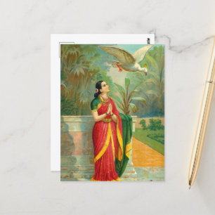 Damayanti och Svan av Raja Ravi Varma Vykort