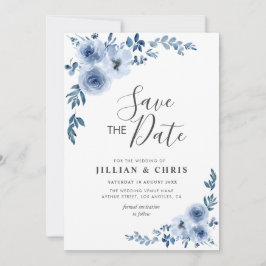 damblå blommig spara datum inbjudningar