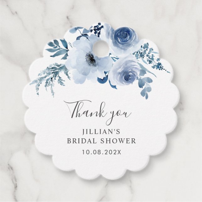 damblå blomsterbröllopsfest gåvor etiketter (Framsida)