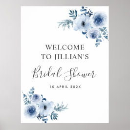 damblå blomsterbröllopsfest välkomstskylt poster