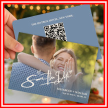 Damblå Bröllopsfoto QR-kod Elegant