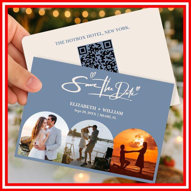 Damblå Bröllopsfoto QR-kod Elegant Spara Datumet (Skapare uppladdad)