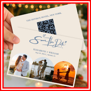 Damblå Bröllopsfoto QR-kod Elegant Spara Datumet