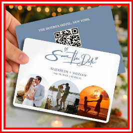 Damblå Bröllopsfoto QR-kod Elegant Spara Datumet