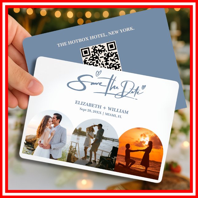 Damblå Bröllopsfoto QR-kod Elegant Spara Datumet (Skapare uppladdad)