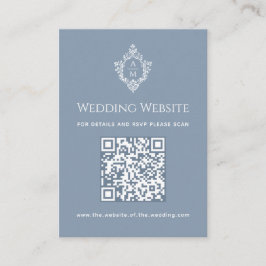 Damblå Bröllopswebbplats Vintage Crest QR-kod Tilläggskort