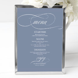 Damblå Enkel Elegant Bröllopsmenytecken Poster