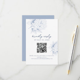 Damblå Hortensia QR-kod RSVP-kort OSA Kort