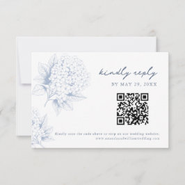 Damblå Hortensia QR-kod RSVP-kort OSA Kort