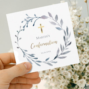 damblå krans konfirmation liten storlek mini inbjudningar