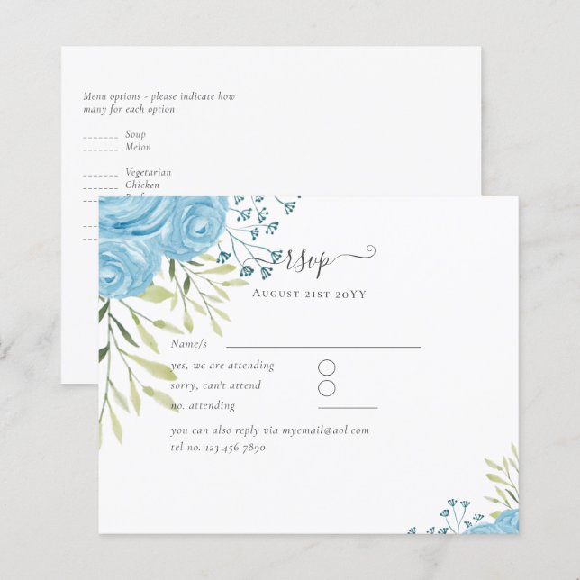 Damblå rosor Bröllopsbudget (Fram/baksida)