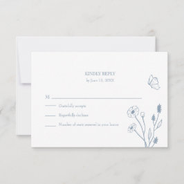 Damblå vilda blommor och fjärilar RSVP-kort Tack Kort
