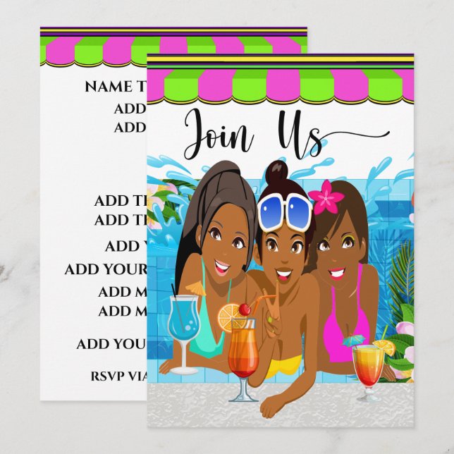 Damdagens festinladan inbjudningar (Fram/baksida)