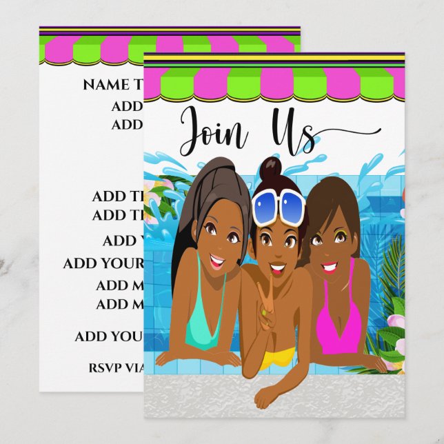 Damdagsfest-inbjudan Inbjudningar (Fram/baksida)