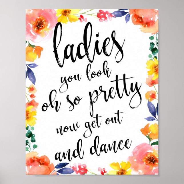 Damdammtoalett Blommig 8x10 Bröllopsskylt Poster (Framsidan)